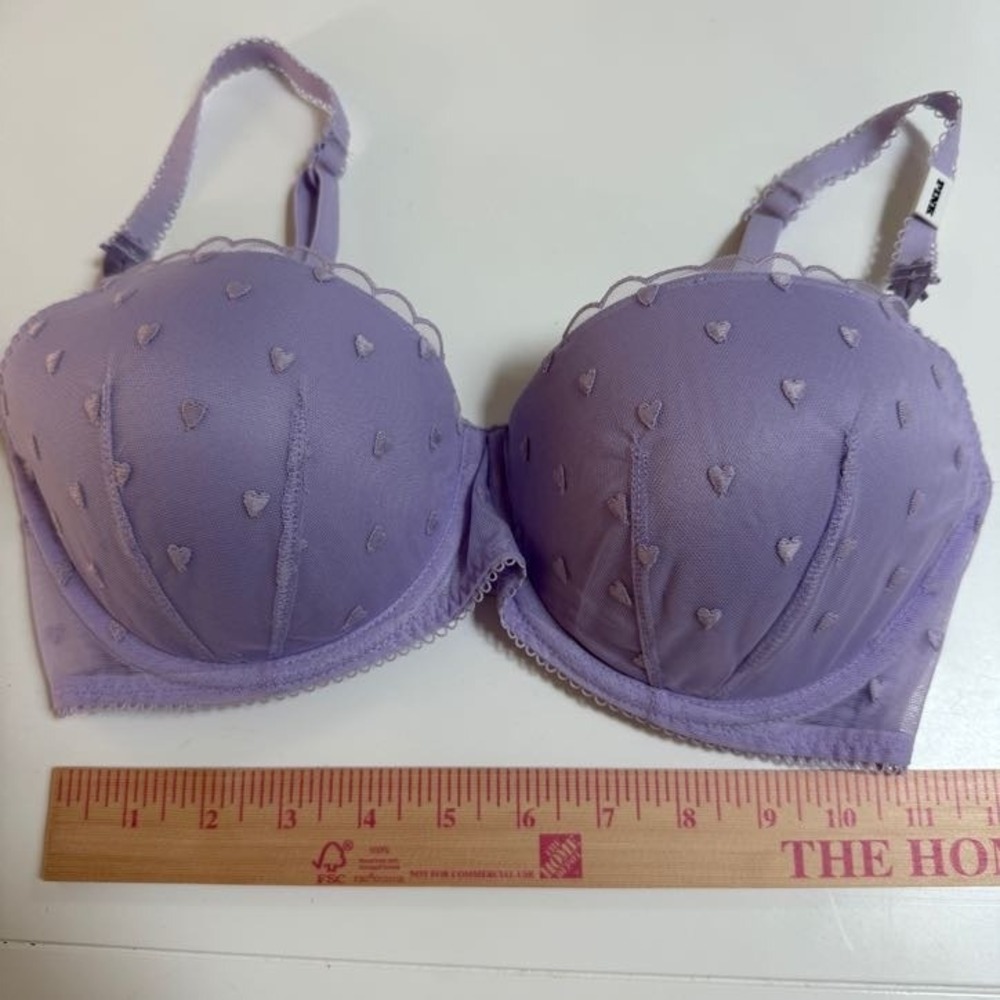 PINK by Victoria's Secret Balconette Bra Purple Women 34DD Heart Pattern New! - Picture 2 of 5